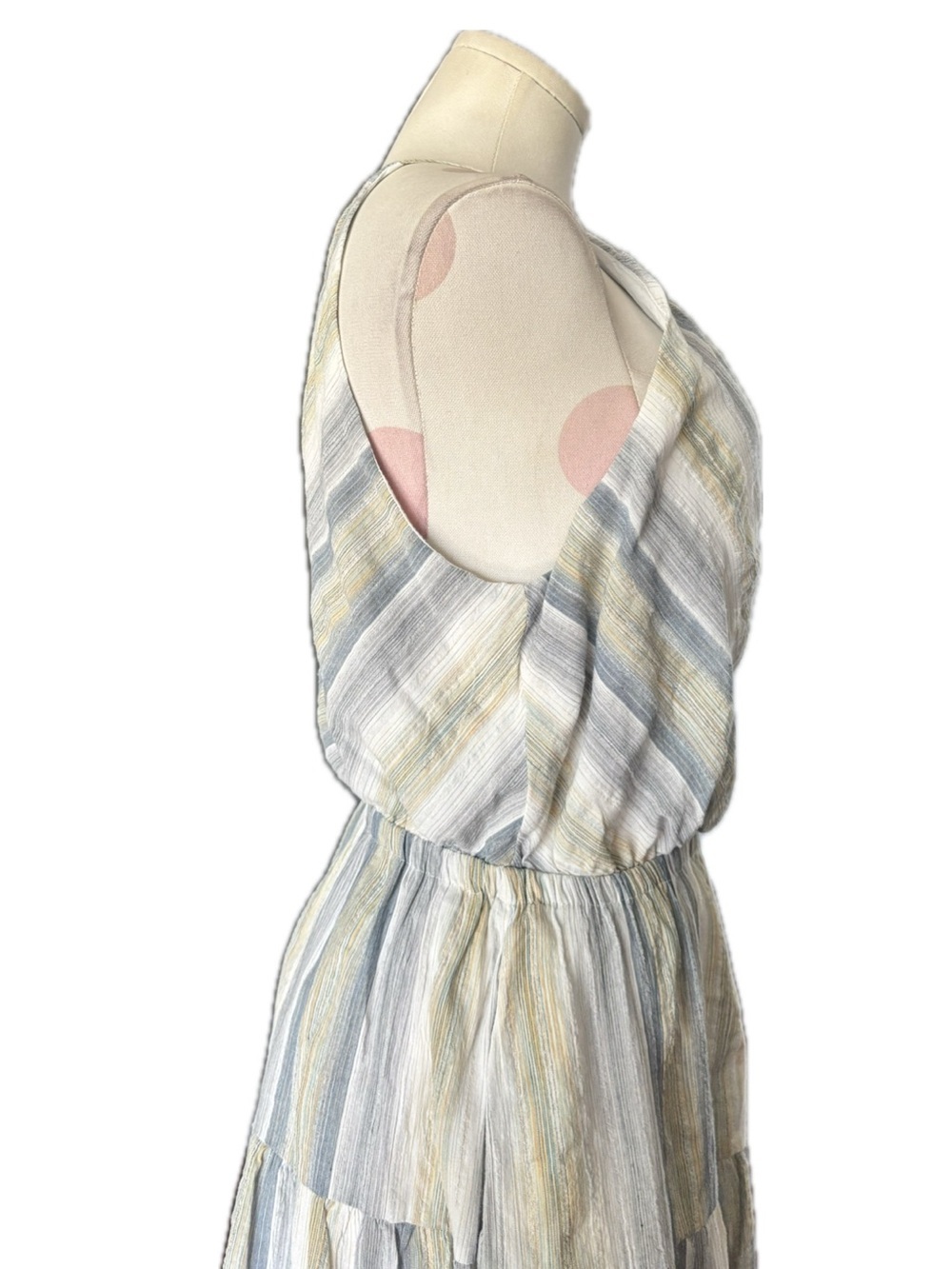 THREADGRIT SALLY HIGH NECK STRIPED MAXI DRESS BLUE/YELLOW 100% cotton - large - Picture 9 of 10